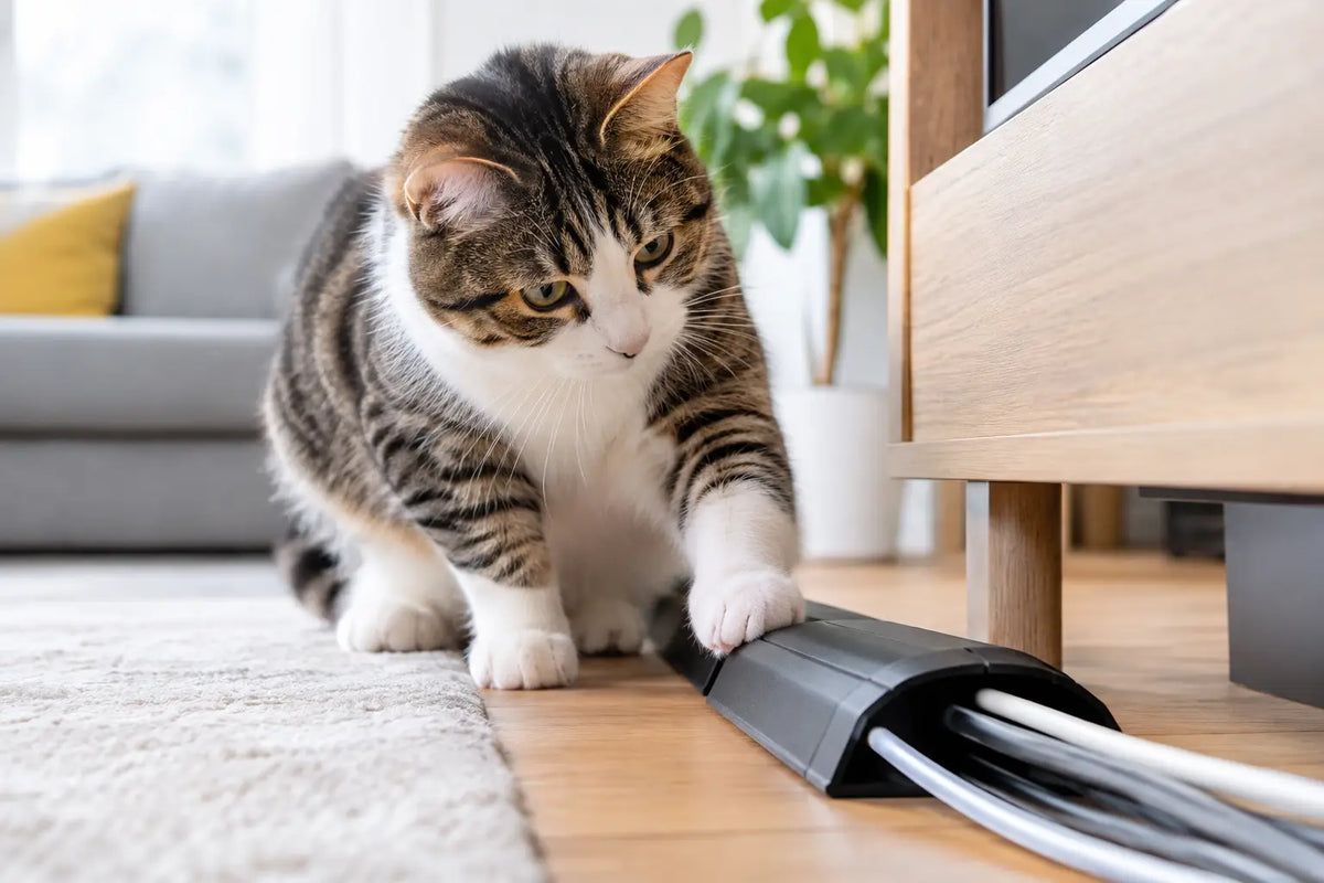 Protéger les câbles avec un chat à la maison
