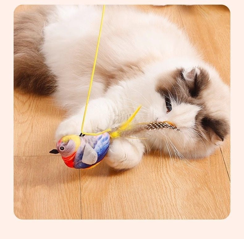 Jouet Oiseau Sonore Suspendu pour Chat — Peluche Interactive - Catounet