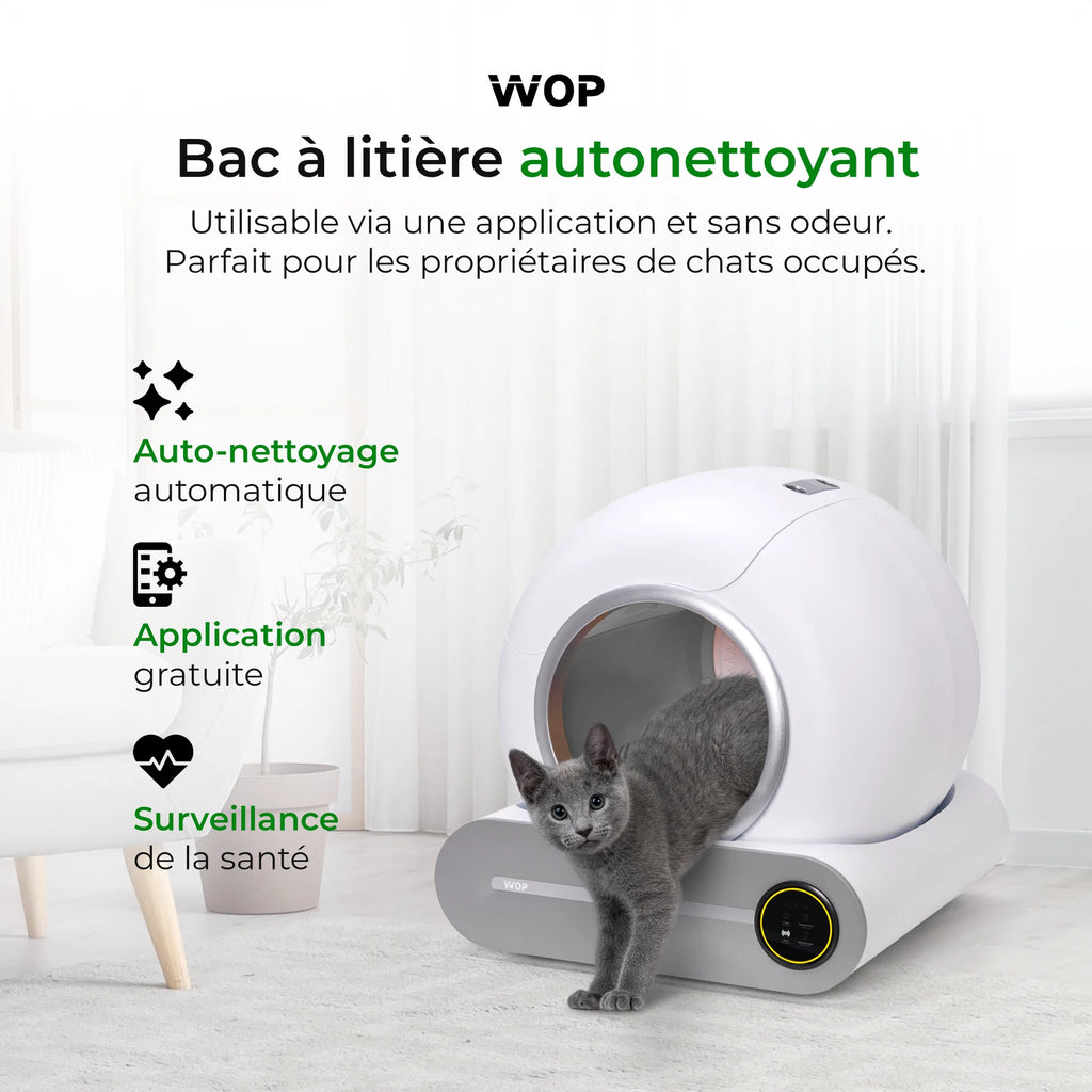 Litière Automatique Connectée pour Chat — 65L, Nettoyage Auto & Contrôle par Application