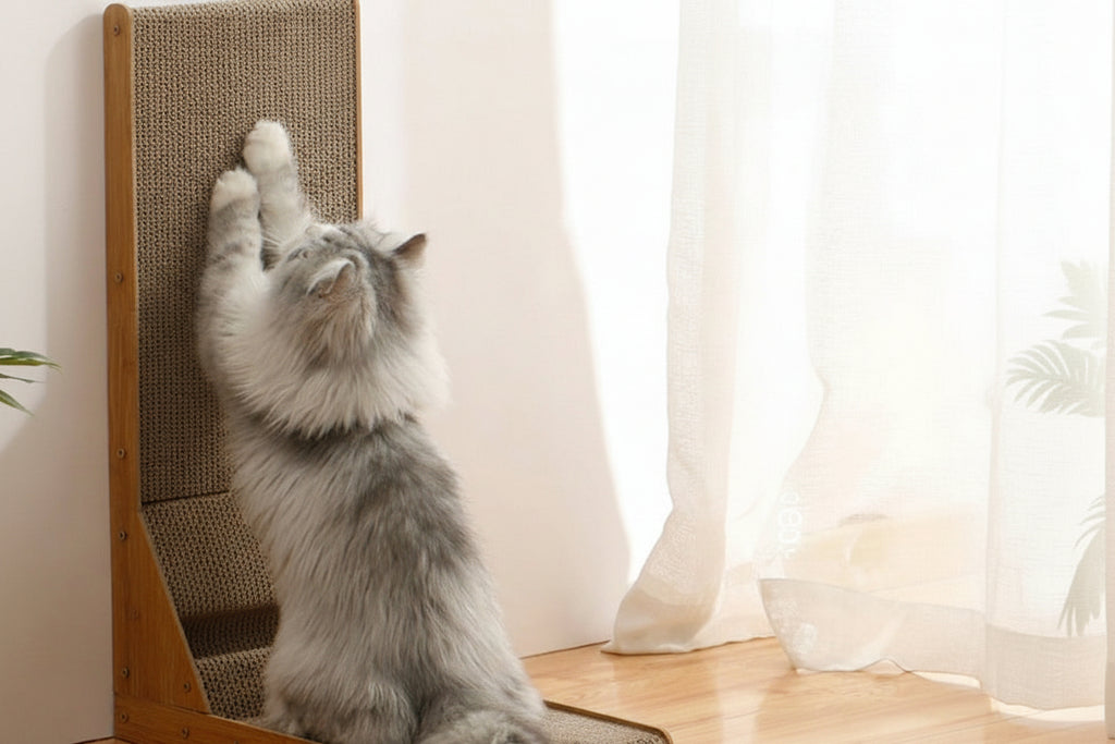 Griffoir Vertical pour Chat — Carton Ondulé avec Herbe à Chat - Catounet