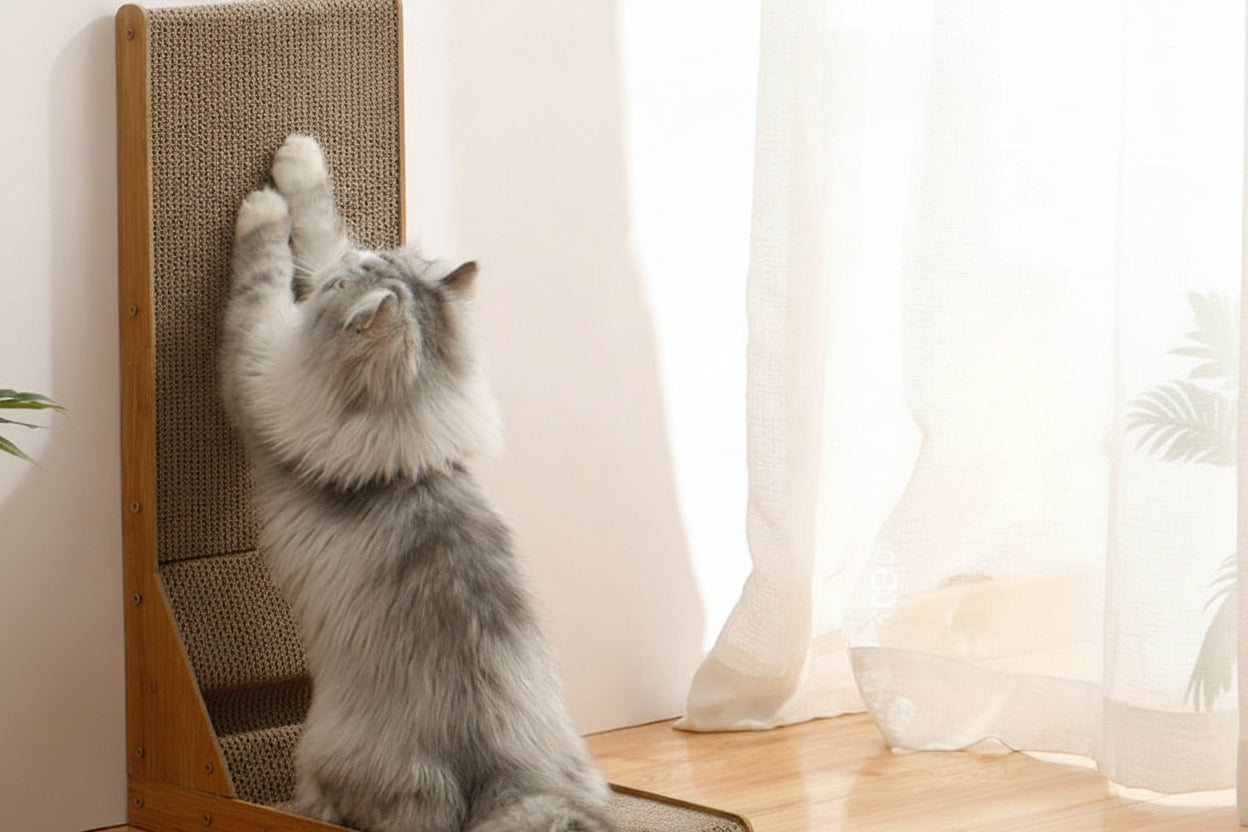 Griffoir Vertical pour Chat — Carton Ondulé avec Herbe à Chat - Catounet