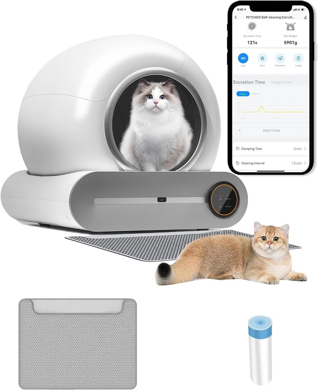 Litière Automatique Connectée pour Chat — 65L, Nettoyage Auto & Contrôle par Application