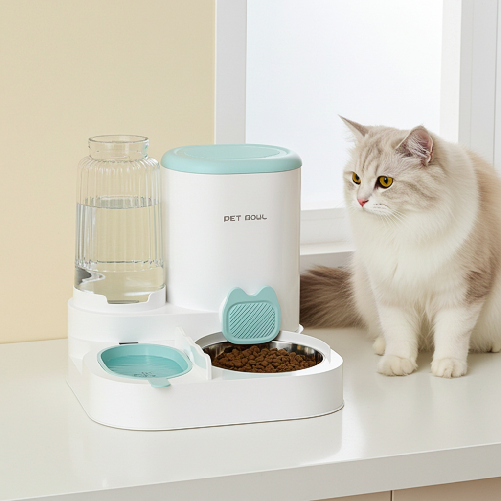 Distributeur Eau et Nourriture 2-en-1 pour Chat