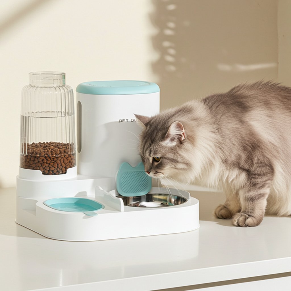 Distributeur Eau et Nourriture 2-en-1 pour Chat