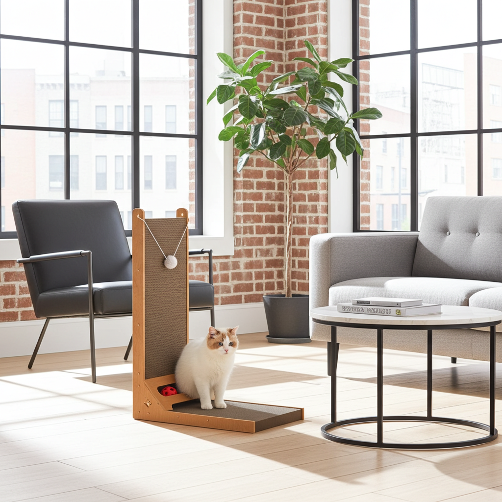 Griffoir Vertical pour Chat — Carton Ondulé avec Herbe à Chat
