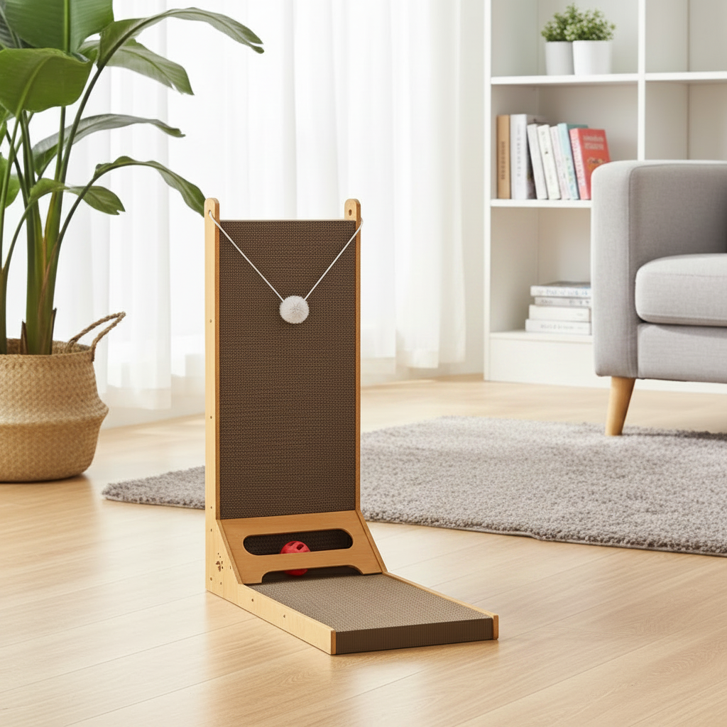 Griffoir Vertical pour Chat — Carton Ondulé avec Herbe à Chat