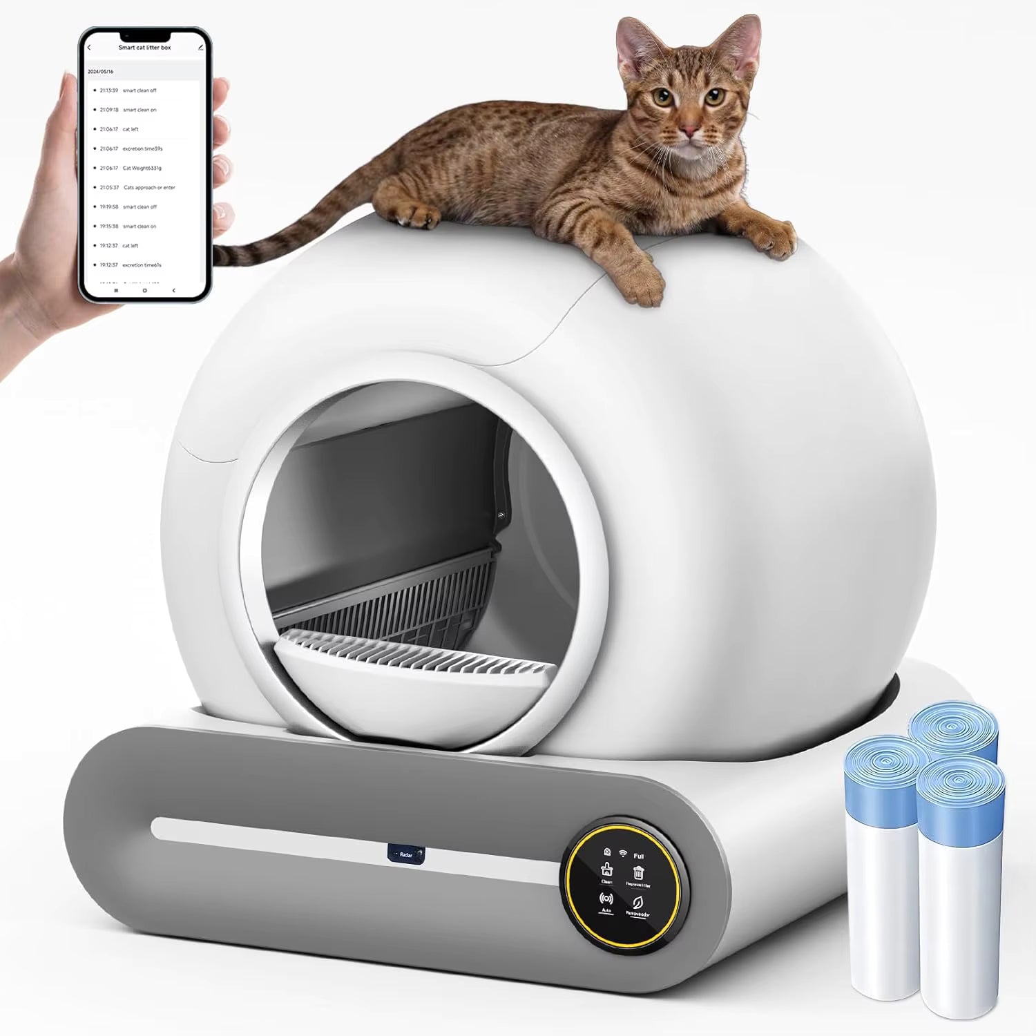 Litière Automatique Connectée pour Chat — 65L, Nettoyage Auto & Contrôle par Application