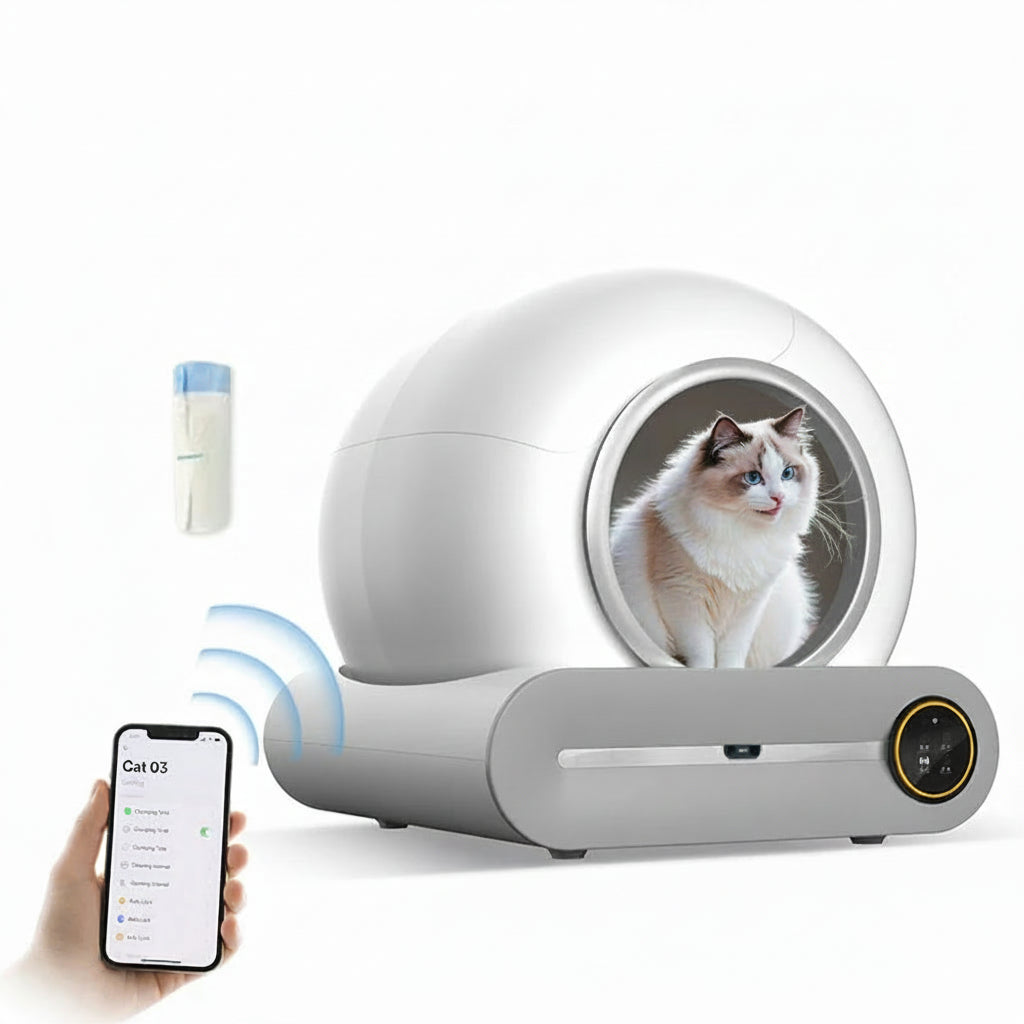 Litière Automatique Connectée pour Chat — 65L, Nettoyage Auto & Contrôle par Application