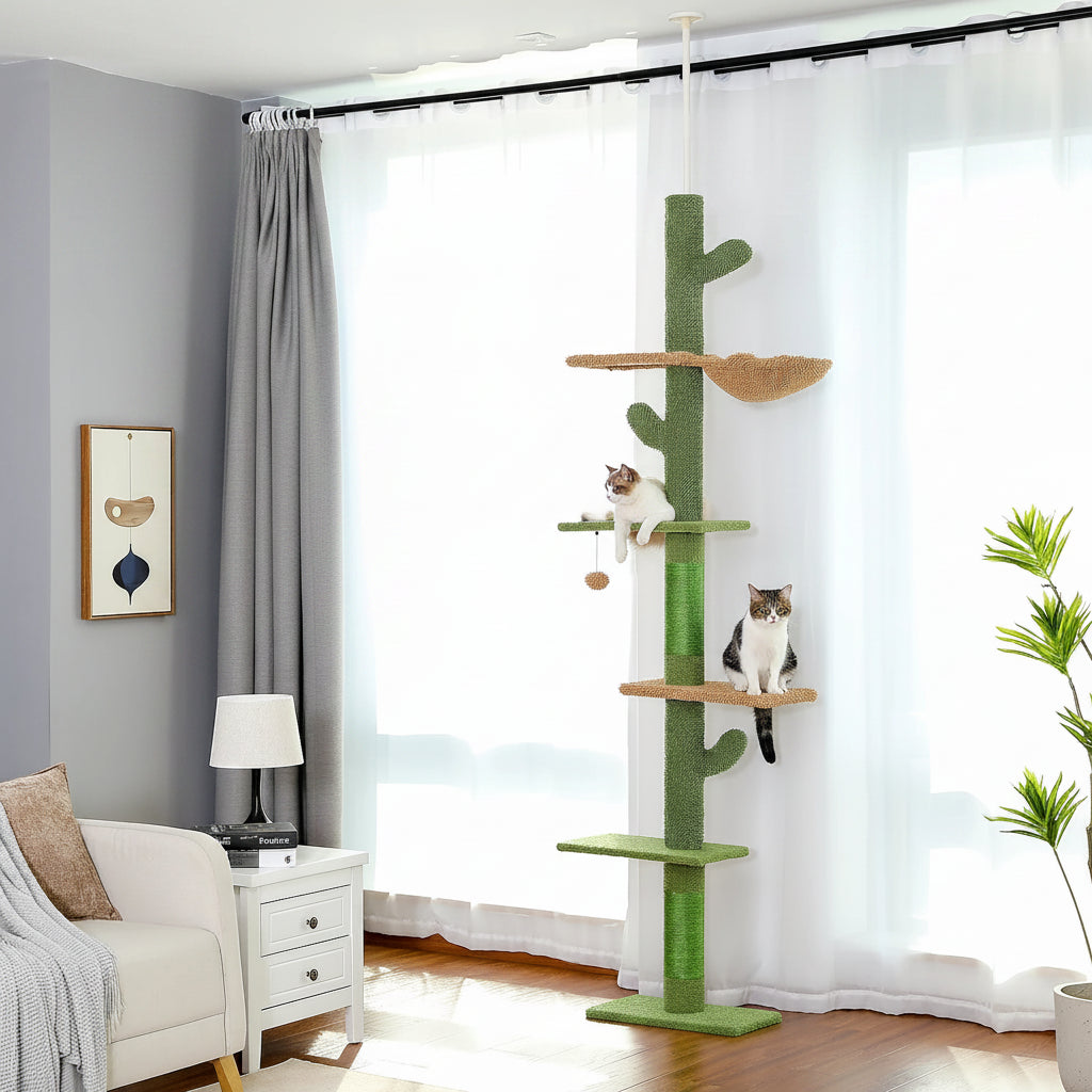 Arbre à Chat Sol-Plafond Style Cactus — 5 Niveaux, Hamac & Griffoir