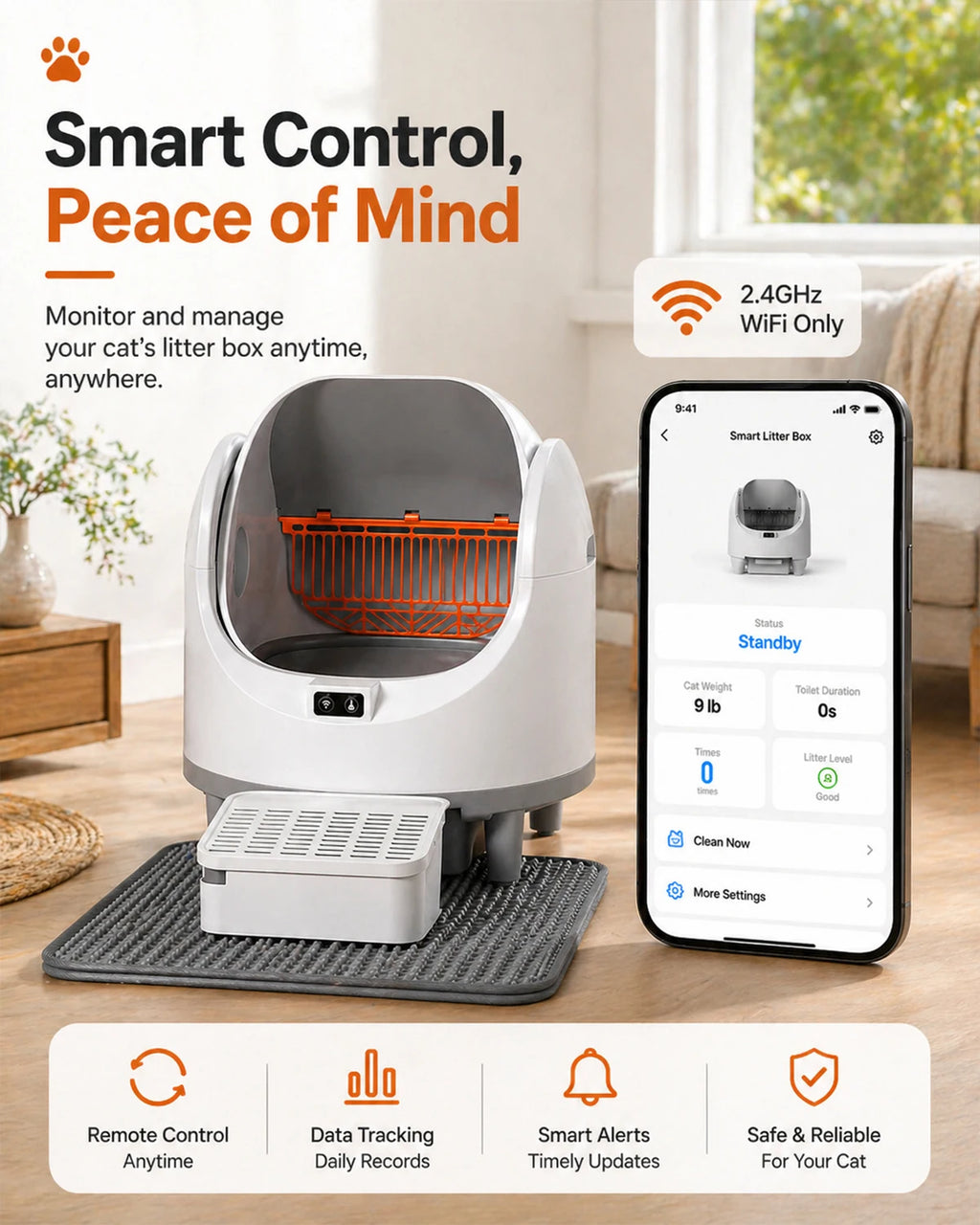 Litière Automatique Cityflee — Open Top, Ultra-Silencieuse & Connectée
