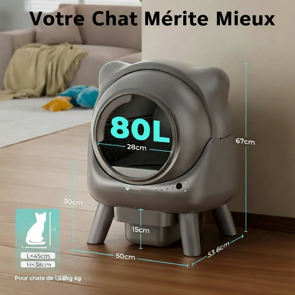 Litière Automatique Amicura X1 — 80L, Grand Format pour Chats Exigeants