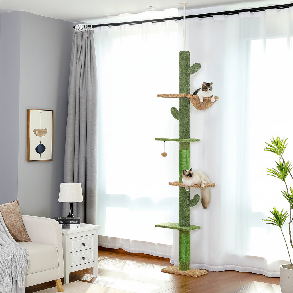 Arbre à Chat Sol-Plafond Style Cactus — 5 Niveaux, Hamac & Griffoir