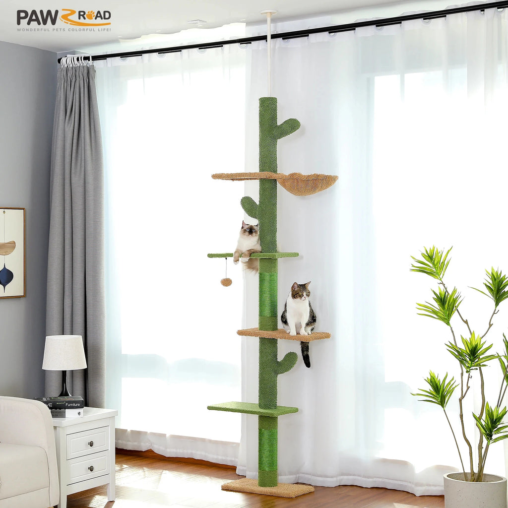 Arbre à Chat Sol-Plafond Style Cactus — 5 Niveaux, Hamac & Griffoir
