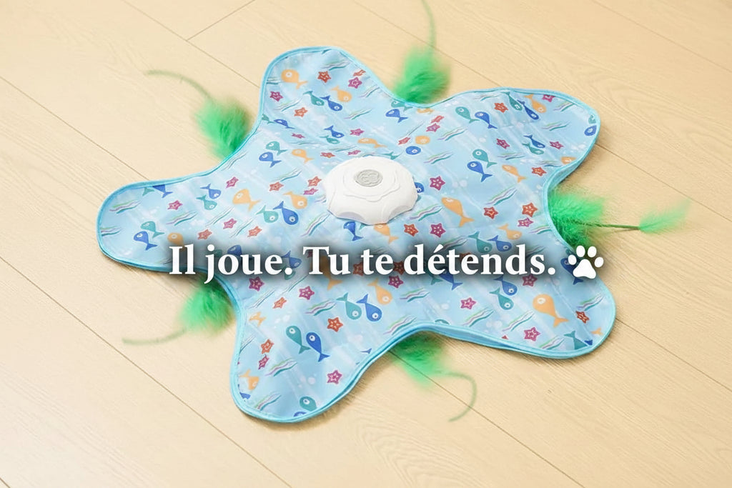 Jouet Interactif Plumes Cachées pour Chat — Tapis Électrique USB