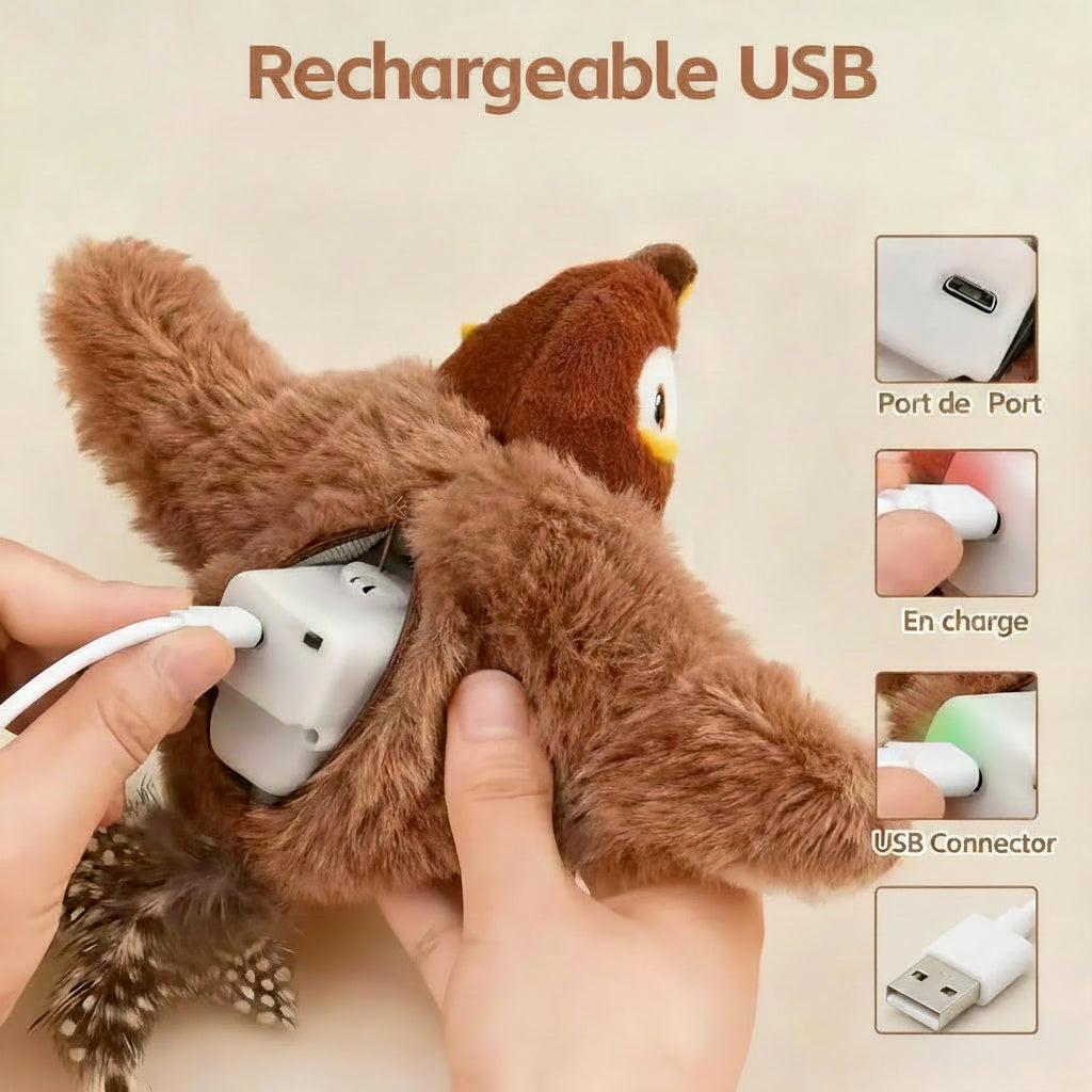 Jouet Oiseau Interactif pour Chat — Chant & Vibration au Toucher