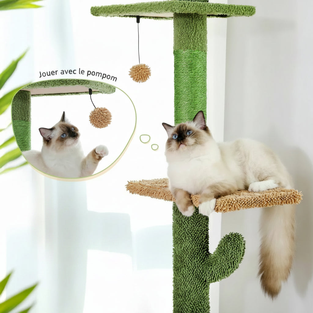 Arbre à Chat Sol-Plafond Style Cactus — 5 Niveaux, Hamac & Griffoir