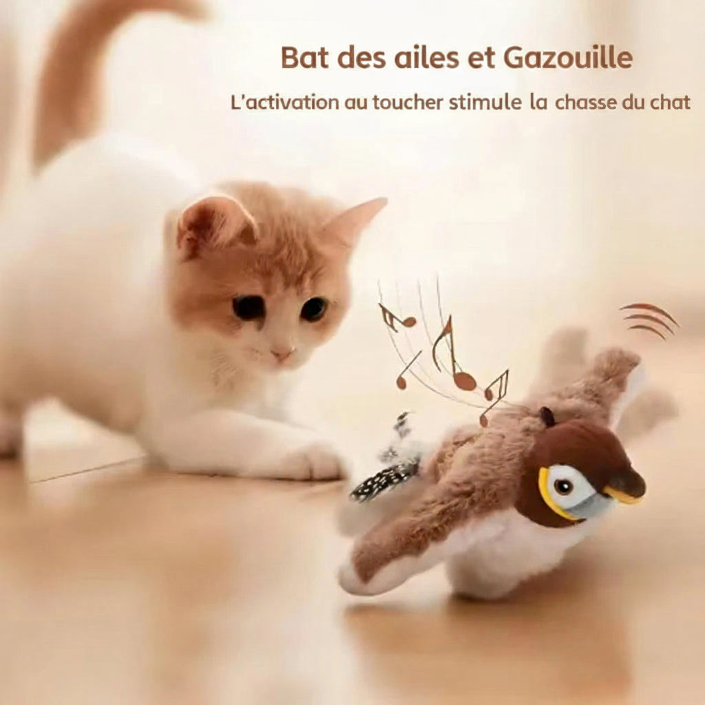 Jouet Oiseau Interactif pour Chat — Chant & Vibration au Toucher