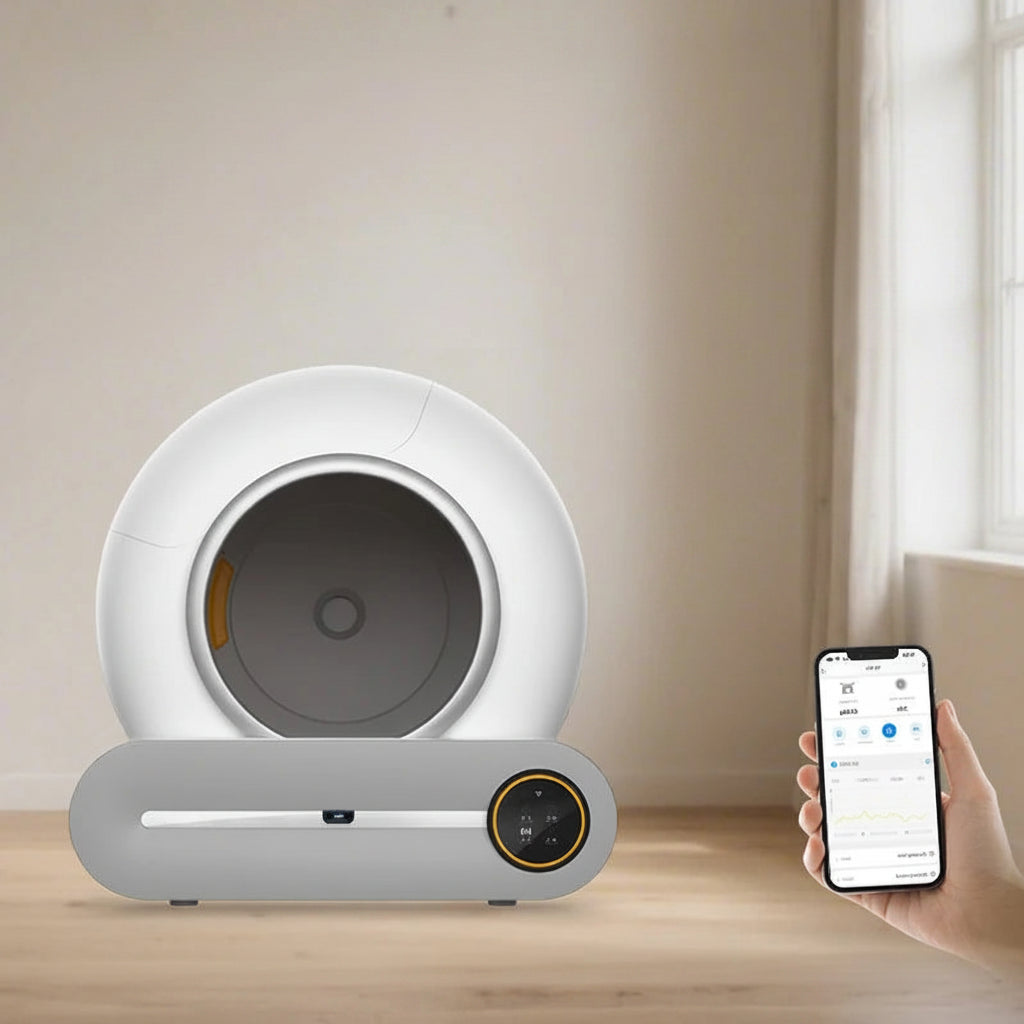 Litière Automatique Connectée pour Chat — 65L, Nettoyage Auto & Contrôle par Application