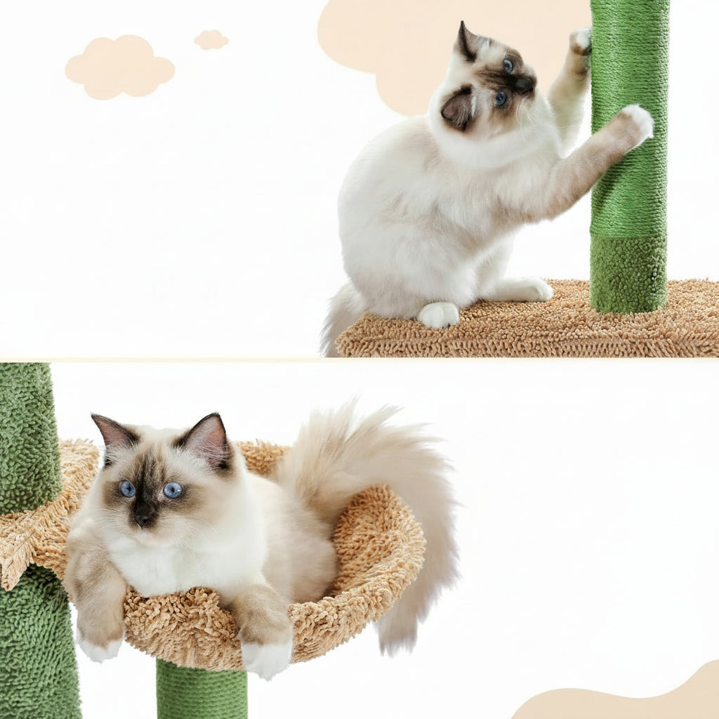 Arbre à Chat Sol-Plafond Style Cactus — 5 Niveaux, Hamac & Griffoir
