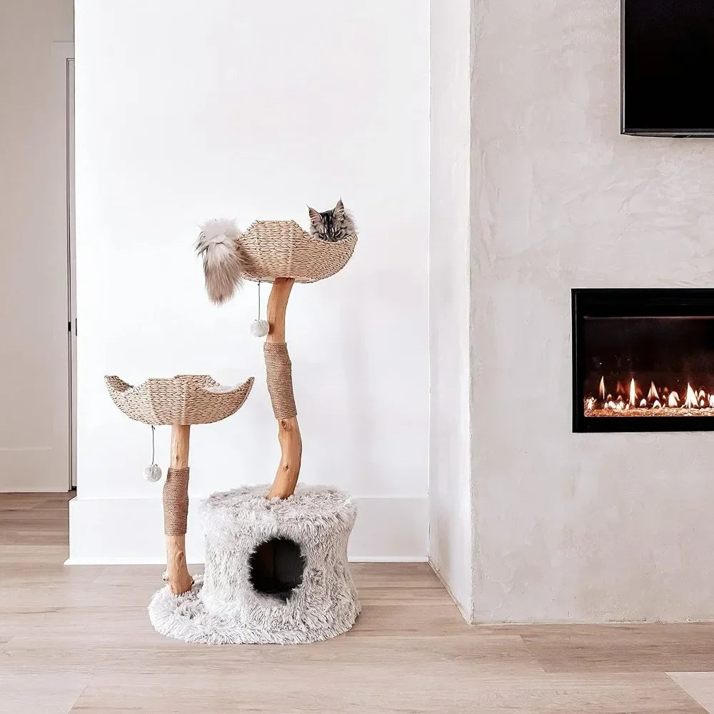 Arbre à Chat Luxe en Bois Véritable — Condo & Griffoir Design - Catounet