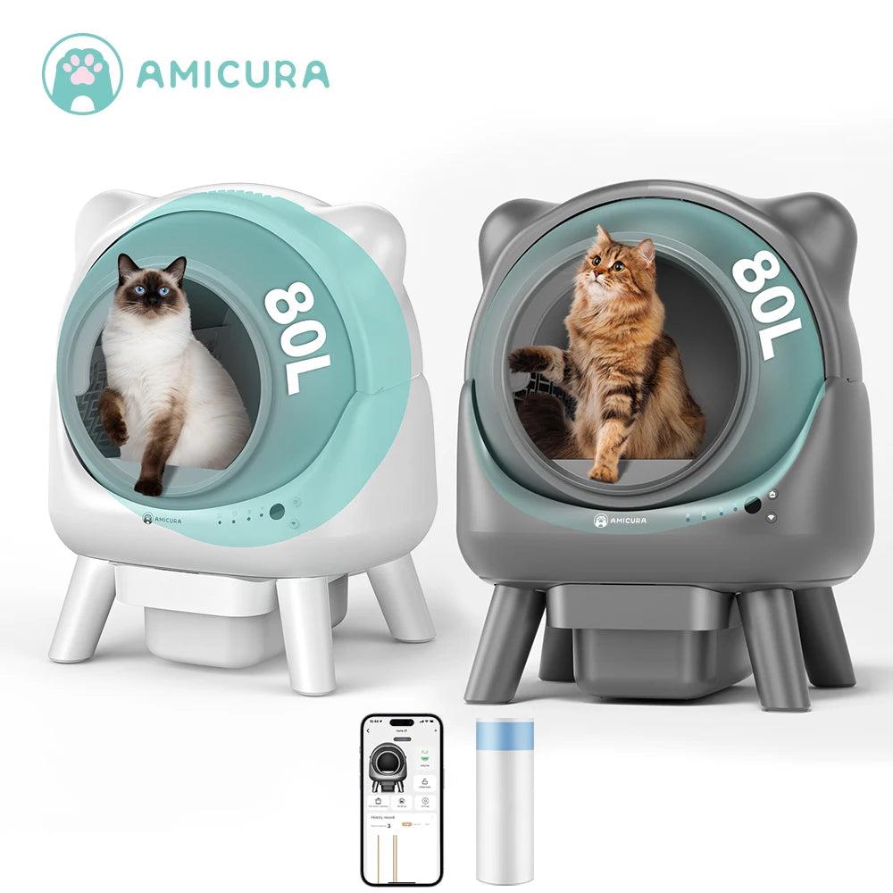 Litière Automatique Amicura X1 — 80L, Grand Format pour Chats Exigeants