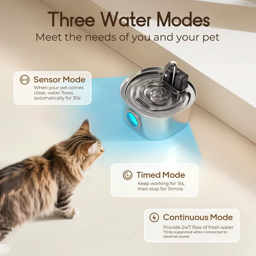 Distributeur d'Eau Intelligent USB en Inox pour Chat - Fontaine Capteur Automatique