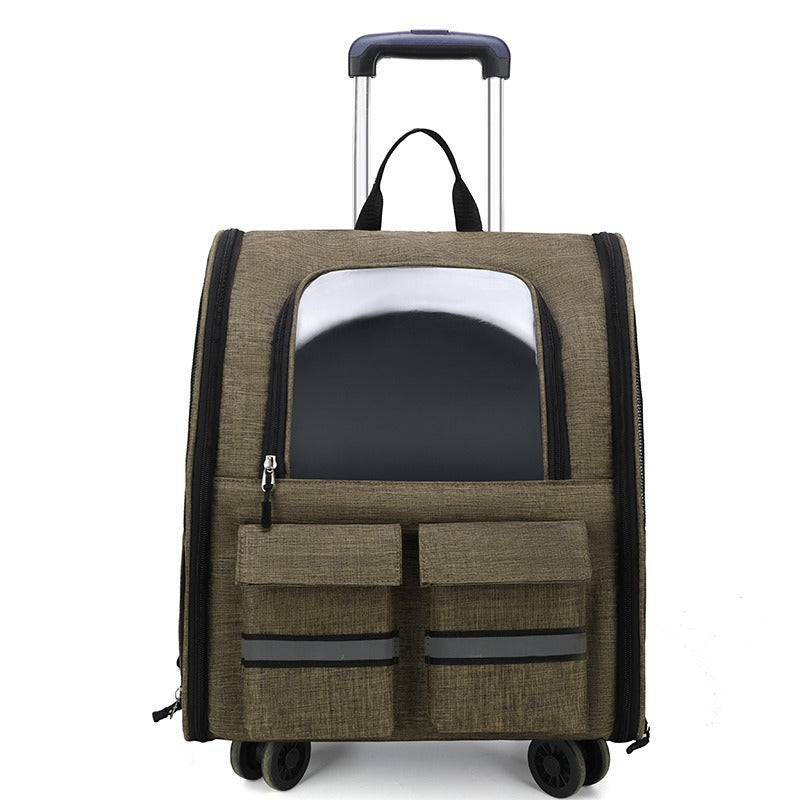 Sac de Transport pour Chat 3-en-1 Kaki - Sac à Dos à Roulettes Pliable - Catounet