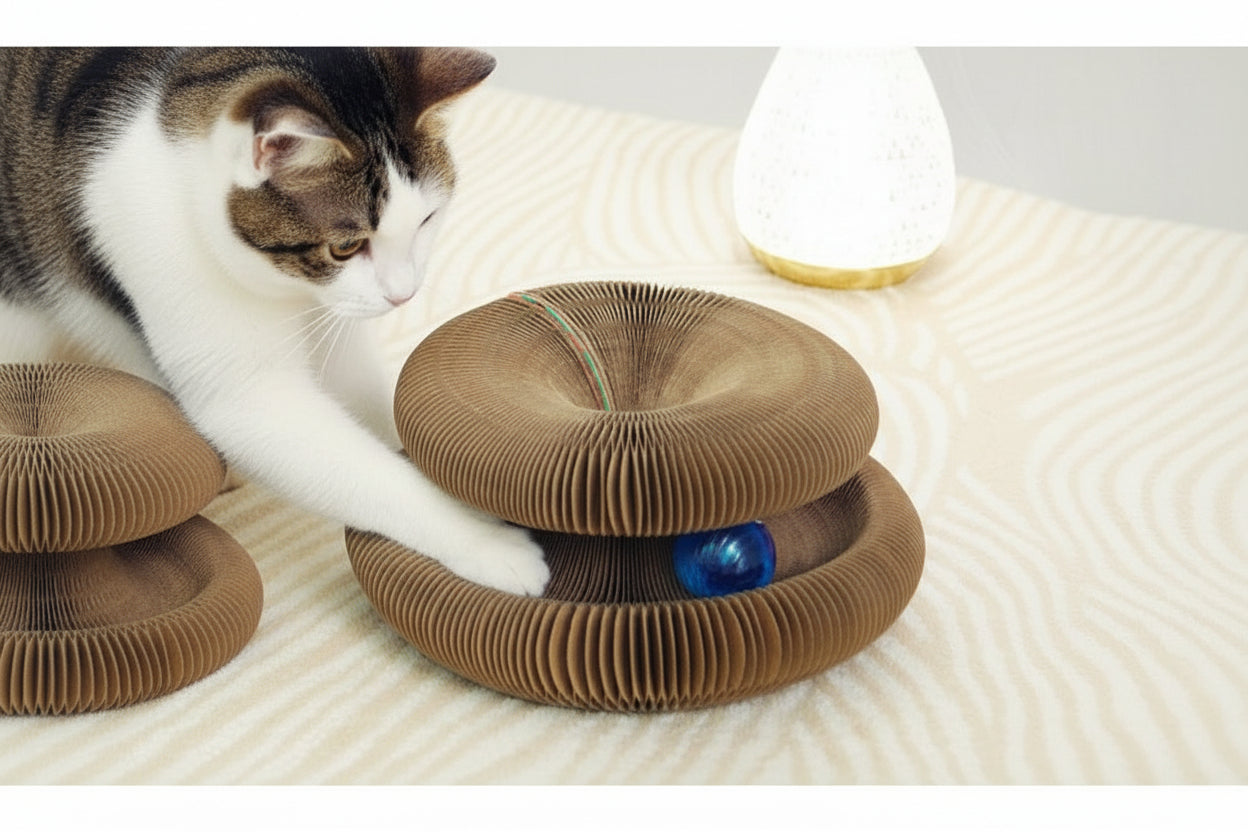 Griffoir en Carton Flexiscratch Interactif pour Chat Dog Hugs Cat
