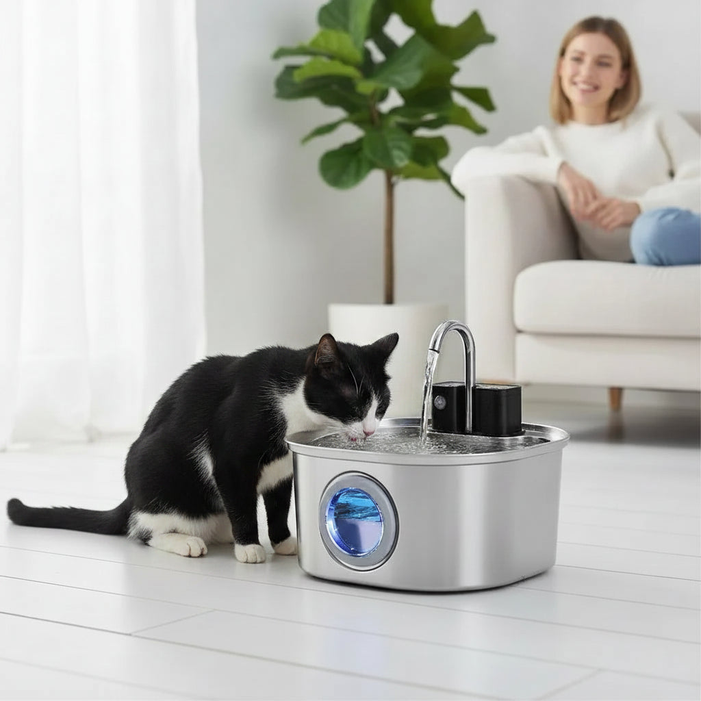 Distributeur d'Eau Intelligent USB en Inox pour Chat - Fontaine Capteur Automatique - Catounet