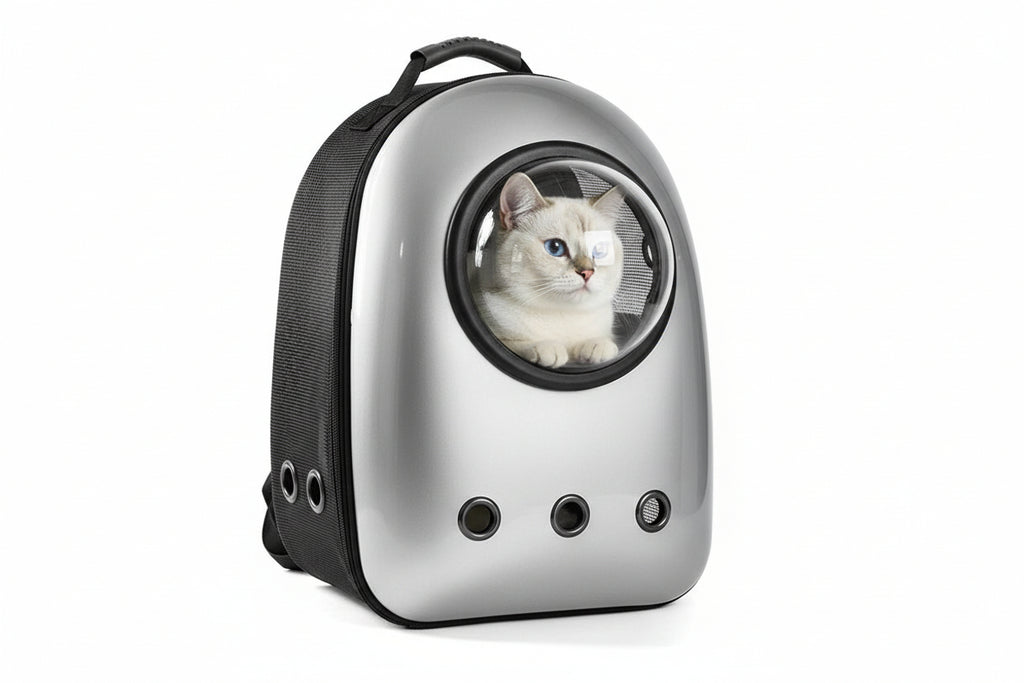 Sac à Dos de Transport pour Chat et Petit Chien Argenté - Fenêtre Plexiglas - Catounet