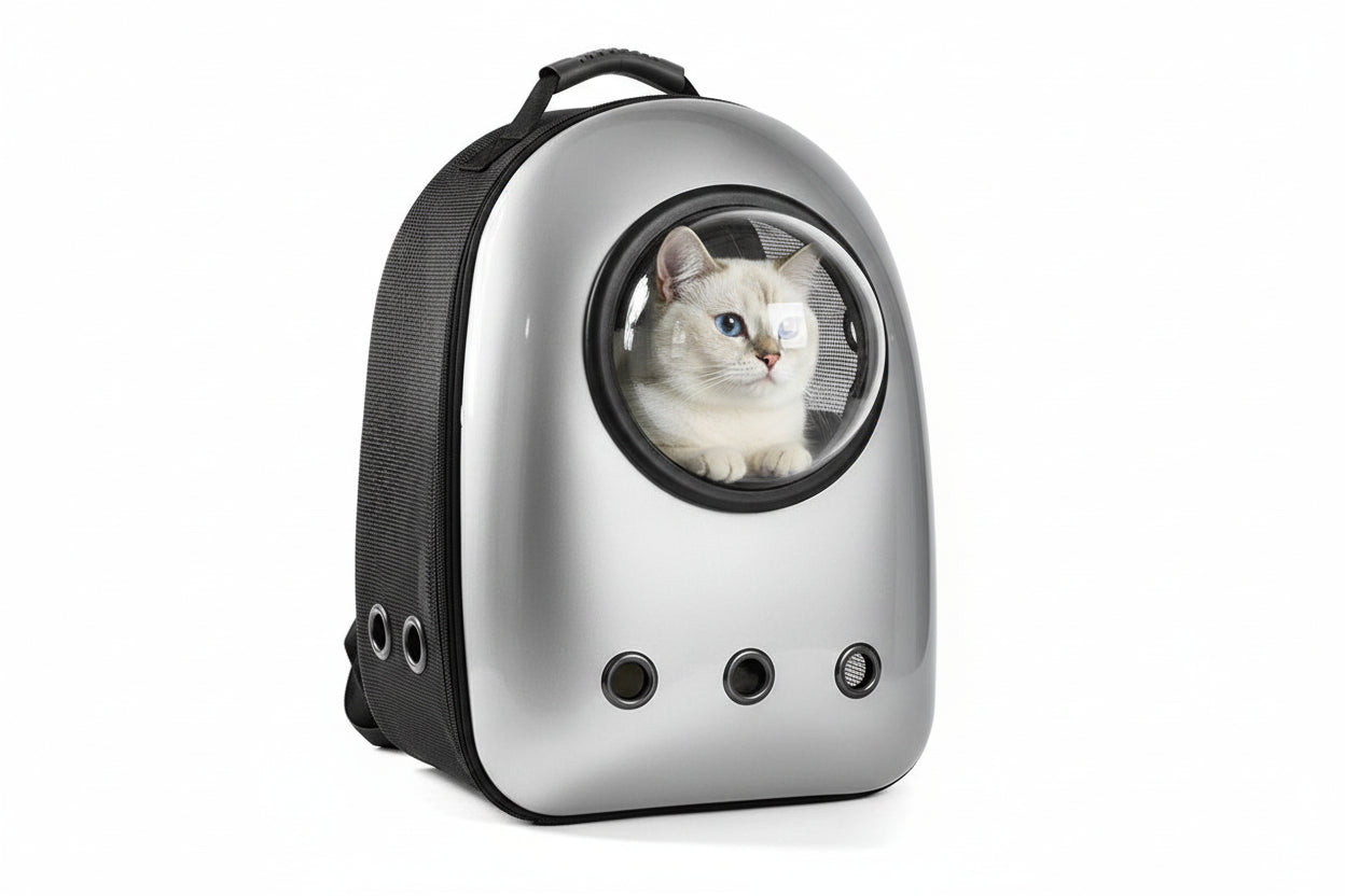 Sac à Dos de Transport pour Chat et Petit Chien Argenté - Fenêtre Plexiglas - Catounet