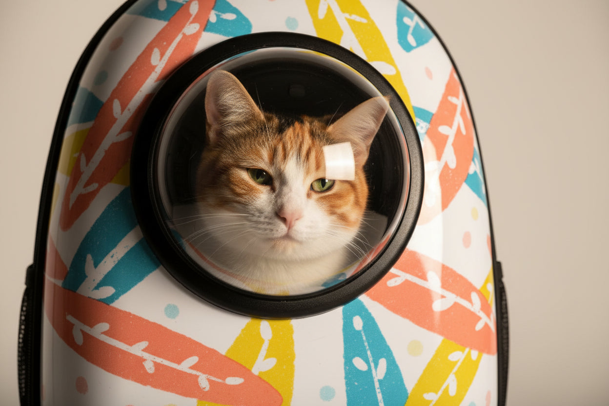 Sac à Dos de Transport pour Chat et Petit Chien Blanc Motif Feuilles - Catounet